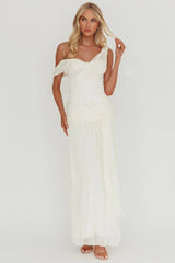 Keia Crepe Chiffon One-Shoulder Maxi Dress Oyster
