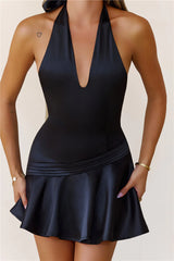 Slow Dancer Halter Mini Dress Black