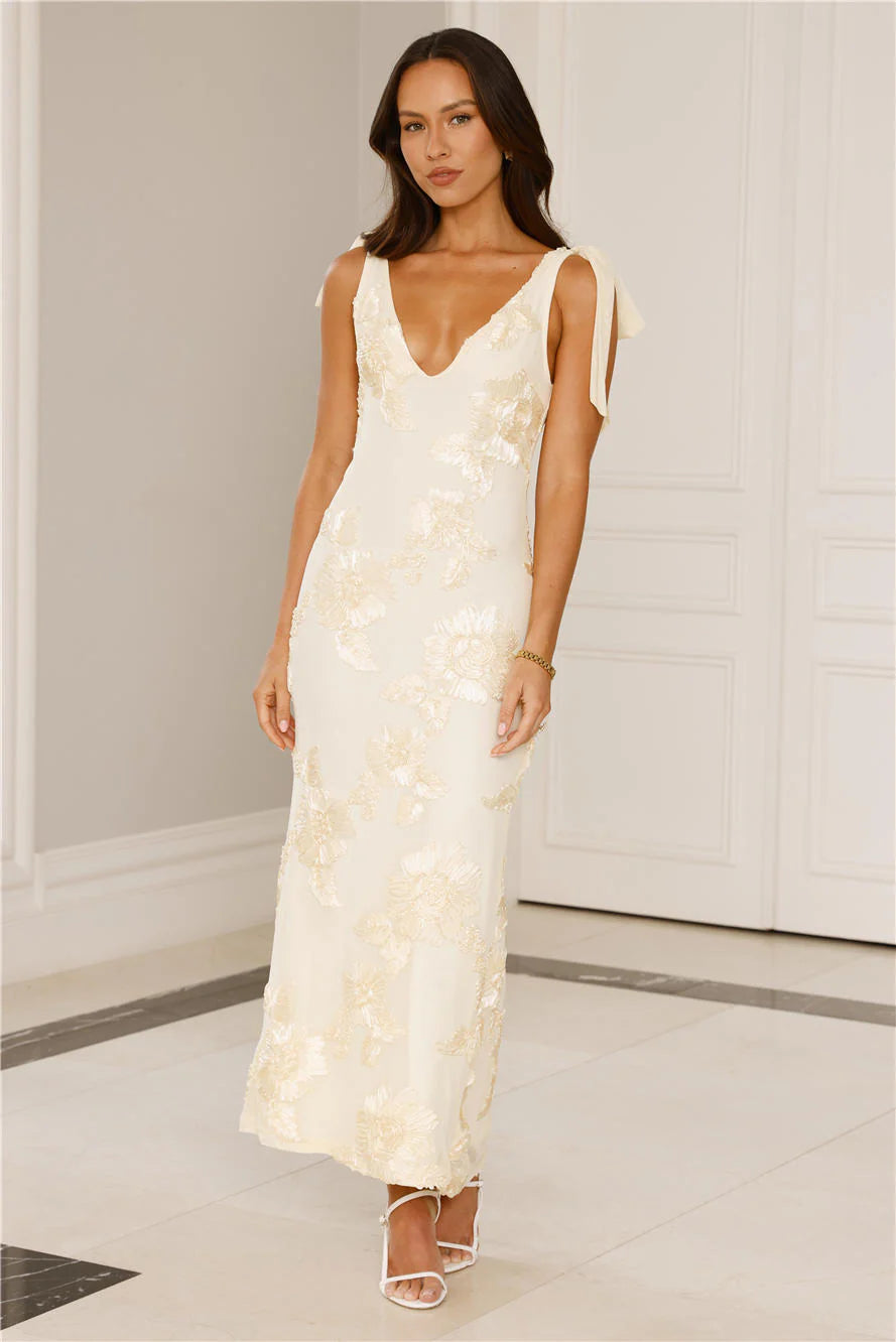 Golden Doll Mesh Maxi Dress Yellow