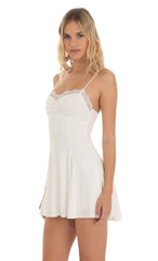 Lace Flare Mini Dress in White