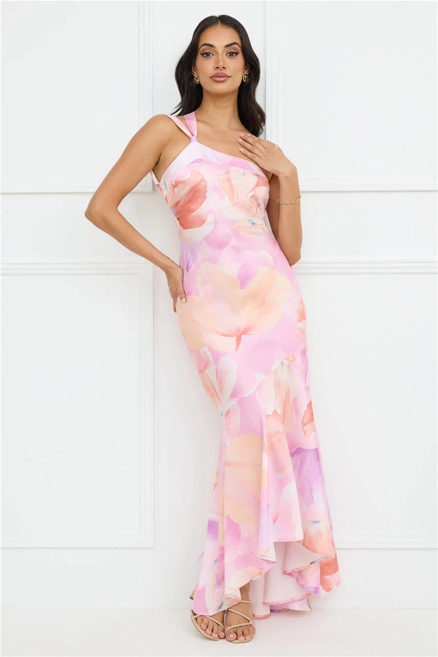 Serene Glow One Shoulder Satin Maxi Dress Purple